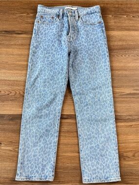 Levis Premium Wedgie Straight Blue Leopard Print Jeans 25×26 90s Throwback EUC
